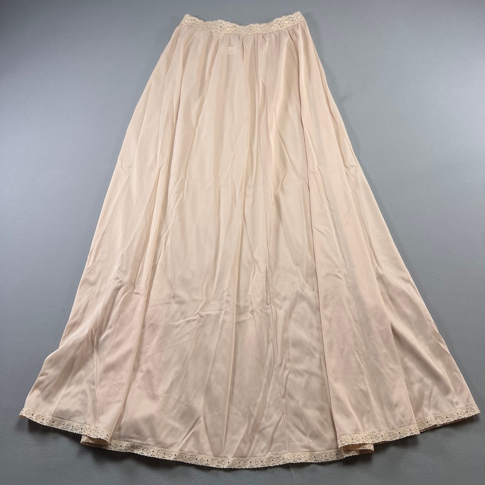 Vintage Vassarette Maxi Half Slip Womens Large Beige Pleated Lace Trim Sleepwear